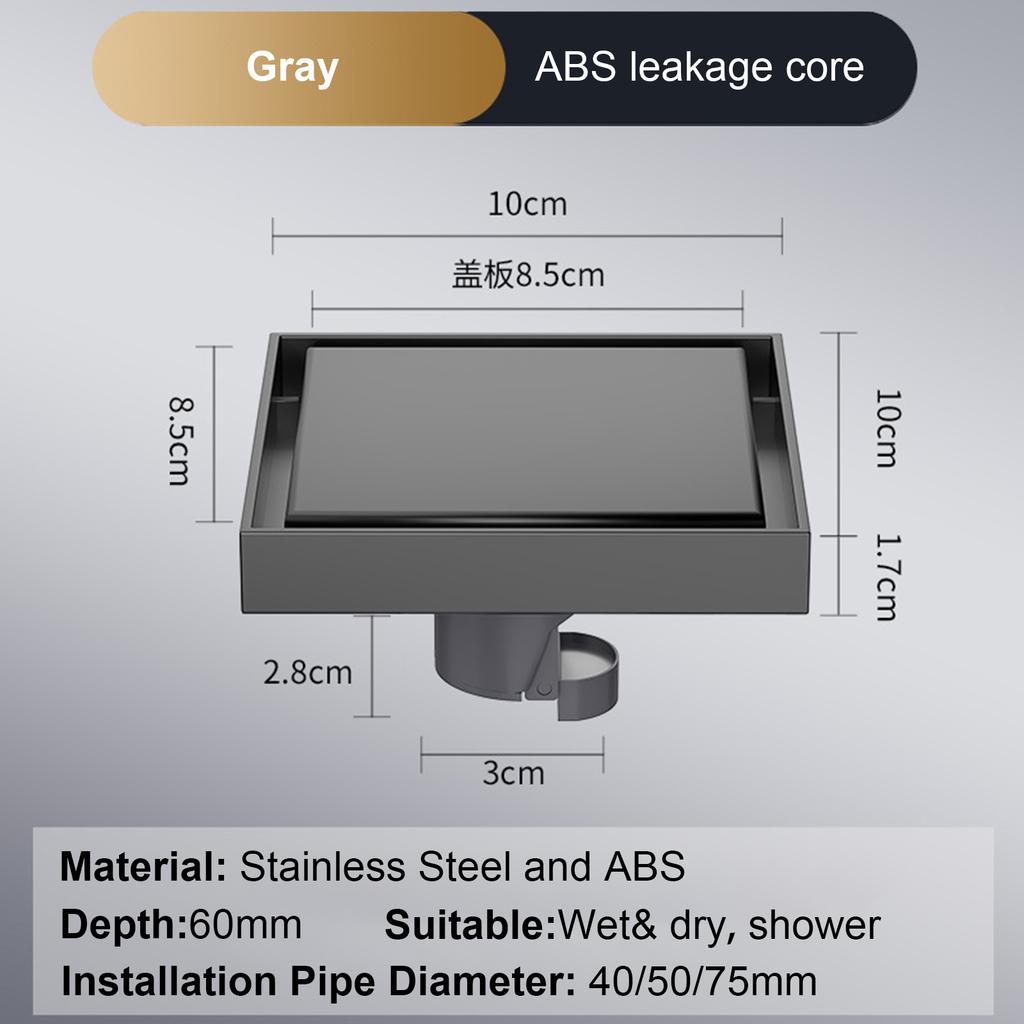 Foot Floor Drain 10*10cm Anti-odor Bath Drains  Deodorization Square DIY Black Shower Filter Plug Cover Pipe 304 Stainless Steel