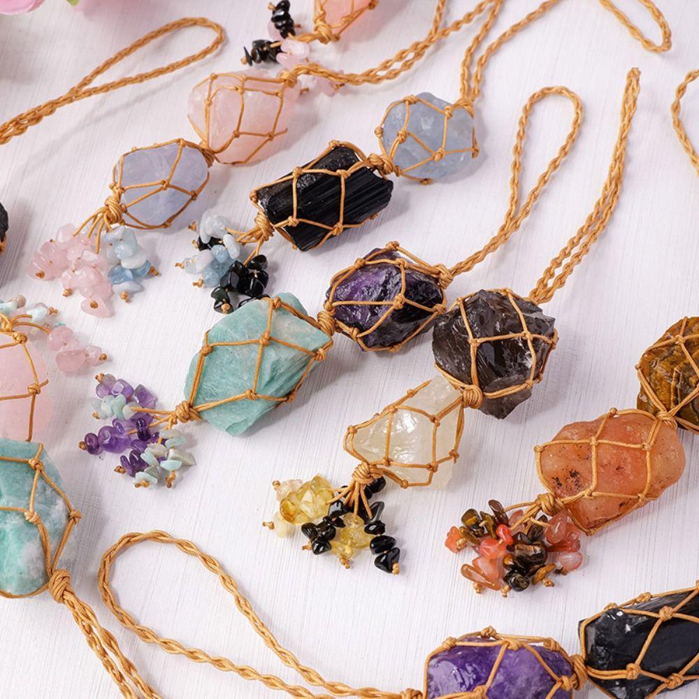 Irregular Crystal Stone Hanging Ornament Mysterious Raw Stone Pendant  Car Decor