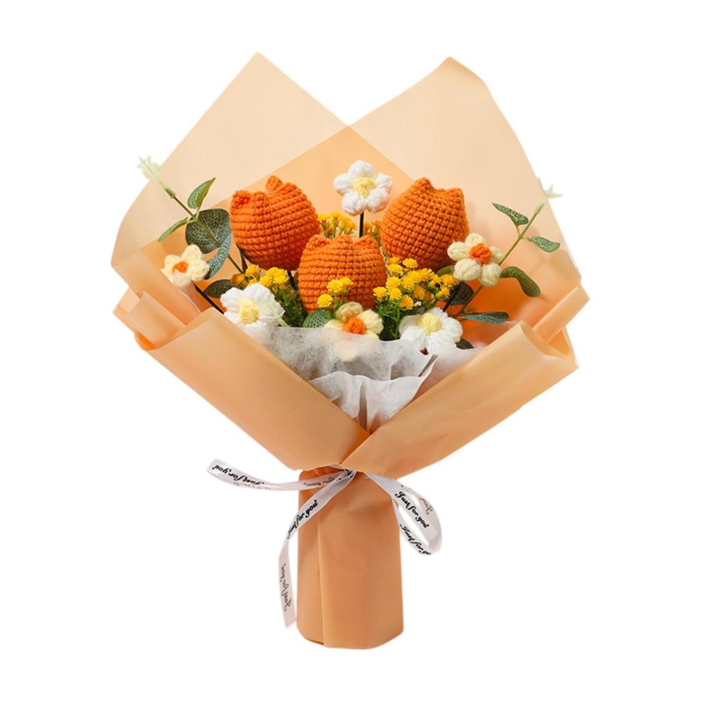 Crochet Flower Bouquet Artificial Photography Props Decorative Ornament Handmade Knitted Bouquet Gift for Family Friends