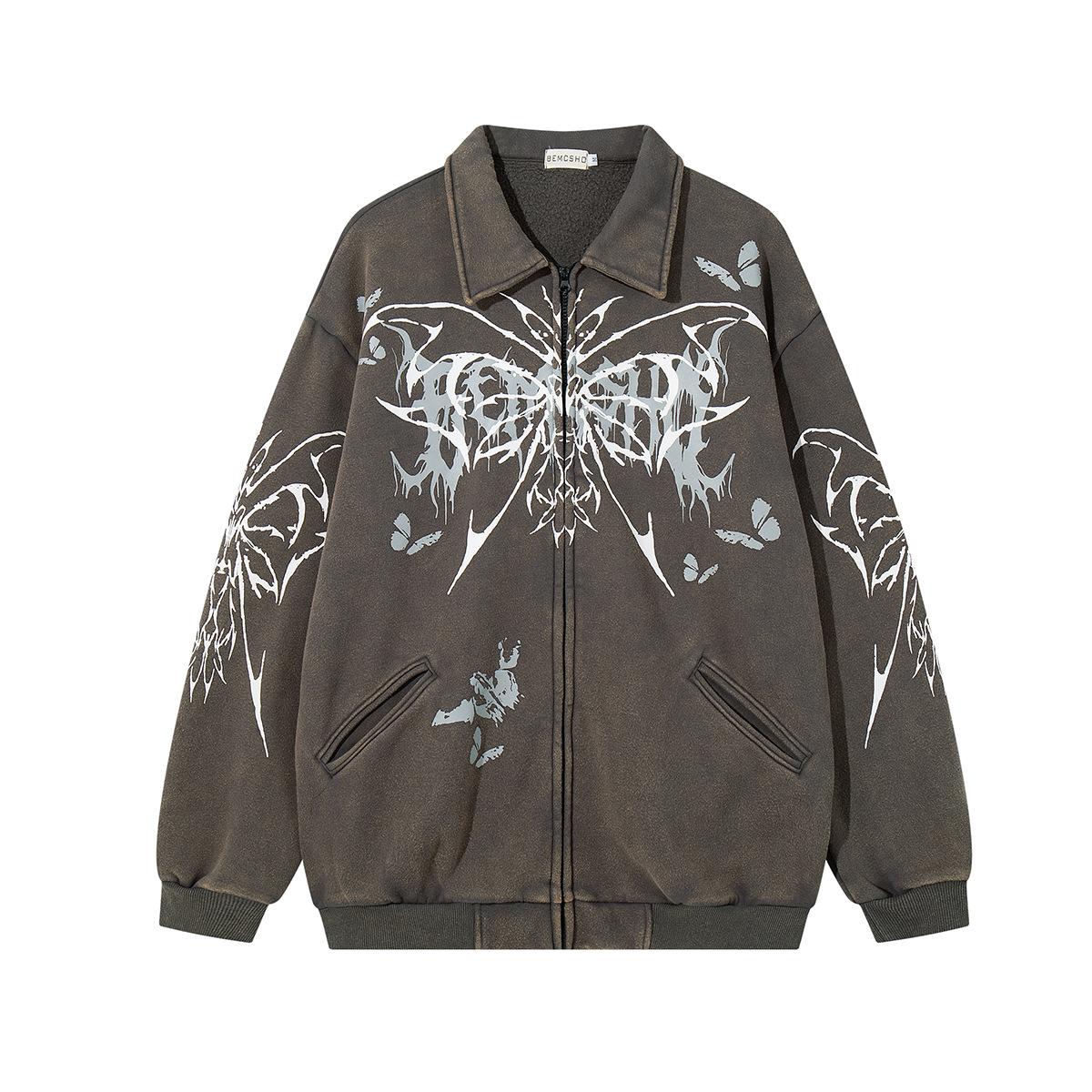 Men s Autumn American Street Trend Brand Diablo Street Lapel Sweater Washed Jacket S серый