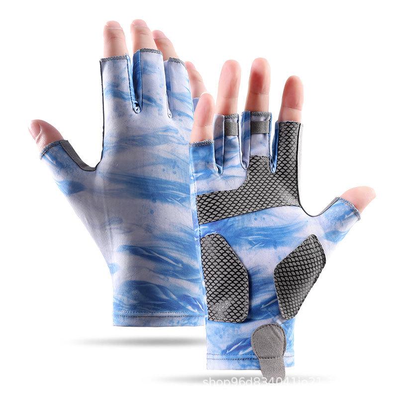 

Unisex Ice Silk Fishing Gloves - Lightweight, Breathable, Anti-Slip, Half-Finger for Outdoor Spring/Summer Sports Medium світло-синій колір