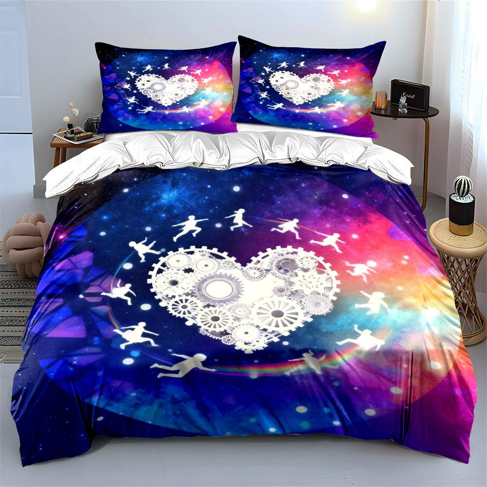 Colorful Galaxy Heart Set Decor Soft Comfortable Duvet Cover Bedding Set Included 1*Duvet Cover & 2*Pillowcases, Gift