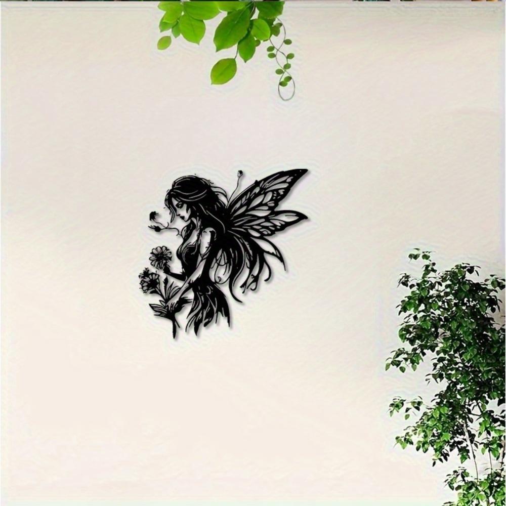 Elegant Black White Fairy Floral Metal Wall Art, Timeless Design for Living Room Bedroom Decor, Housewarming Anniversary Gift for Homeowners