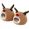Pet Cat Bed House Cute Elk-shaped Kennel Nest Winter Warm Puppy Kitten Bed Cushion Comfortable Cat House Cave Christmas Pets Pad