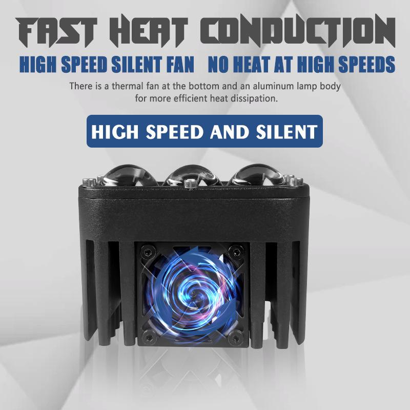 Ultra-Thin Three-Eye Car Spotlight Middle Net Fisheye Light External Motorcycle Light Yellow And White High-Power Laser Fog Light