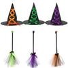 Halloween Witch Costume Accessory Set Wizard Flying Broom Witch Hat Broom Party Decor Masquerade Cosplay Costume Supplies