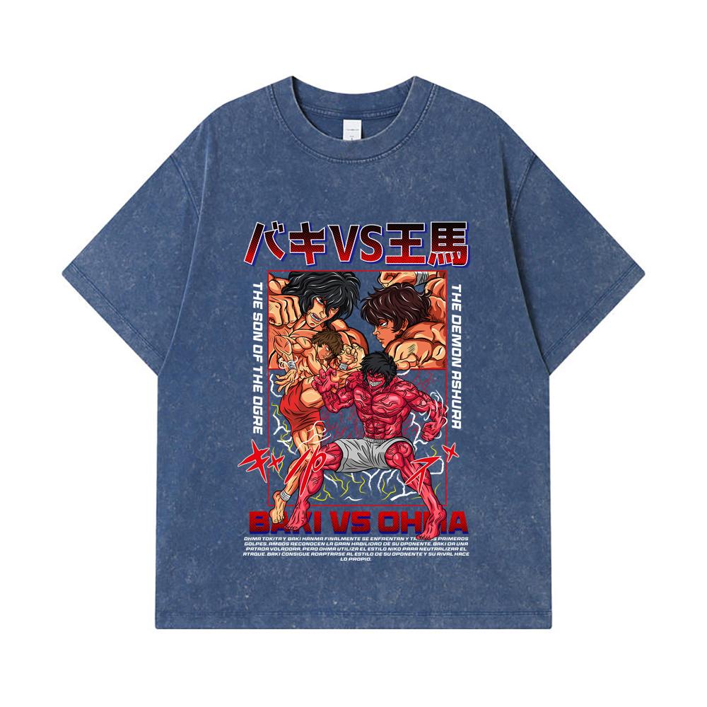 275 GSM Washed T-shirts 100% Cotton Baki V4 Baki Ohma Print Unisex Heavy Cotton T Shirt