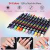 24 Color Nail Art Pens, 0.5 MM Nail Polish Pens Set Drawing Painting Point Liner Acrylic Painted Pen Kit, Waterproof Quick-drying Nail for DIY Gift
