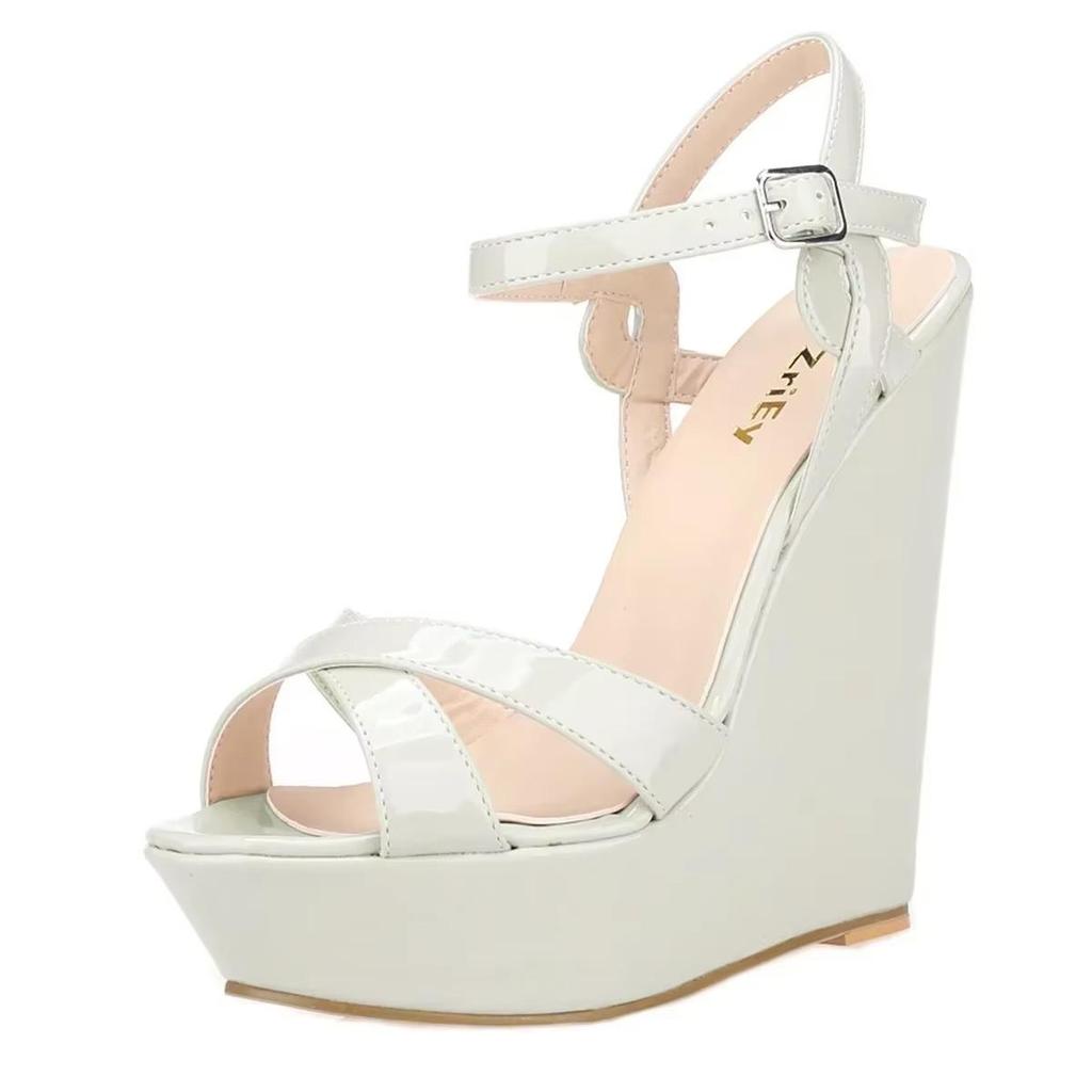 Offene Zehenpartie Knöchelriemen Plateau Keilabsatz Damen Sandalen 14cm Super Hohe Absätze Gladiator Damen Schuhe