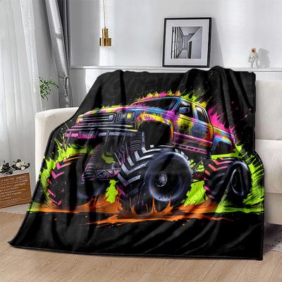 1 Stück bunte LKW-Druck leichte Flanelldecke, bequeme und warme Decke, für Camping-Schlafsofa und Couch Büro, geeignet für Gi