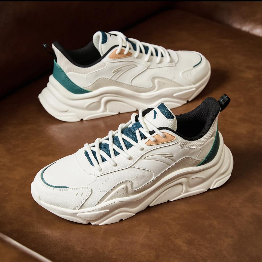 New Anta Little Millennium Anti Slip And Wear Resistant Height Increasing Low top Casual Shoes Men's White Gray Green 912448811-6