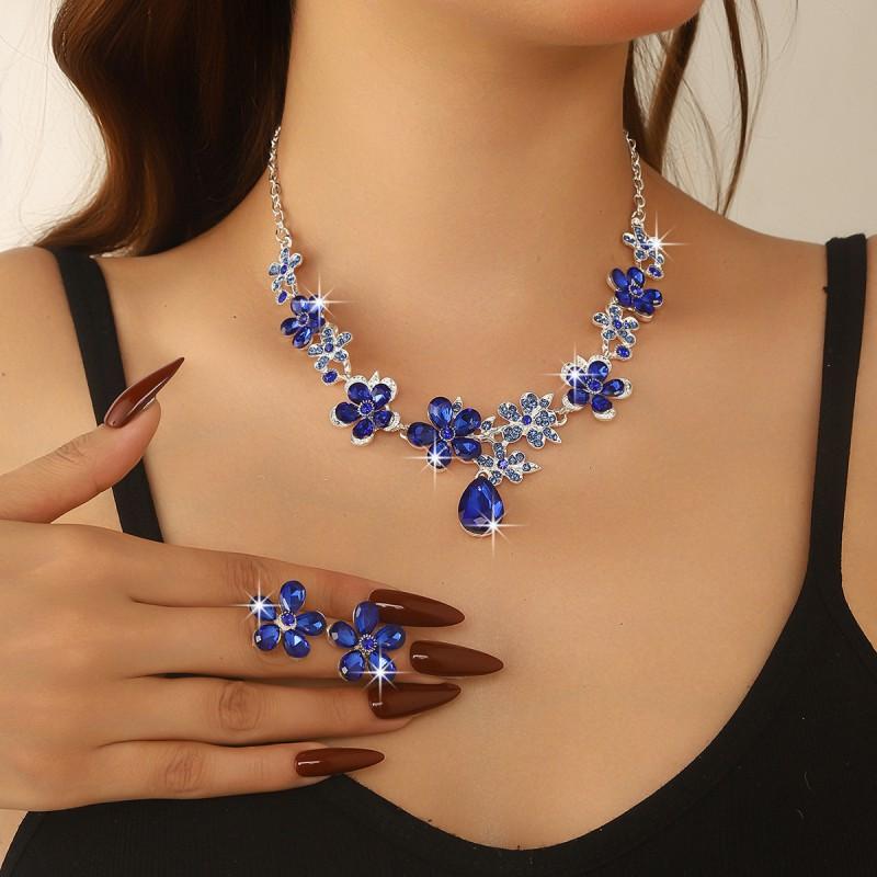 Floral Alloy Necklace Earring Set Women Elegant Wedding Party Jewelry Gold Tone Design