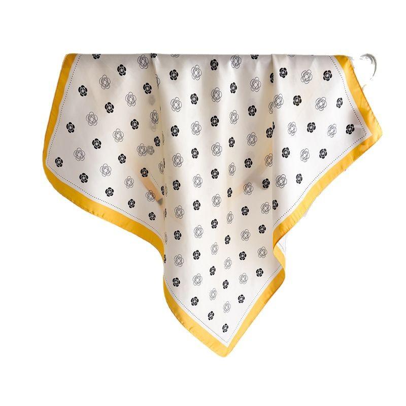 Simple Floral Temperament Printed Silk Scarf Square Scarf High-End Shawl Versatile Neck Small Square Scarf Headscarf