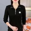 New Spring Autumn Stylish Zipper Lapel Fashionable Solid Color Casual Long-sleeved Top Base