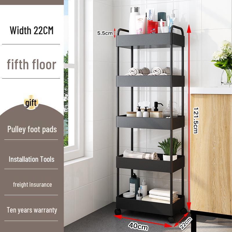 Movable Bathroom Trolley Rack for Layered Gap Storage