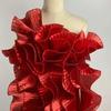 Metaliczny Lśniący Duża Fala Koronka Tkanina 1 Jarda 15cm Szerokości Plisowana Siatka Organza Moda DIY Stylizacja Szycie Plisowana Falbanka Koronka Tkanina