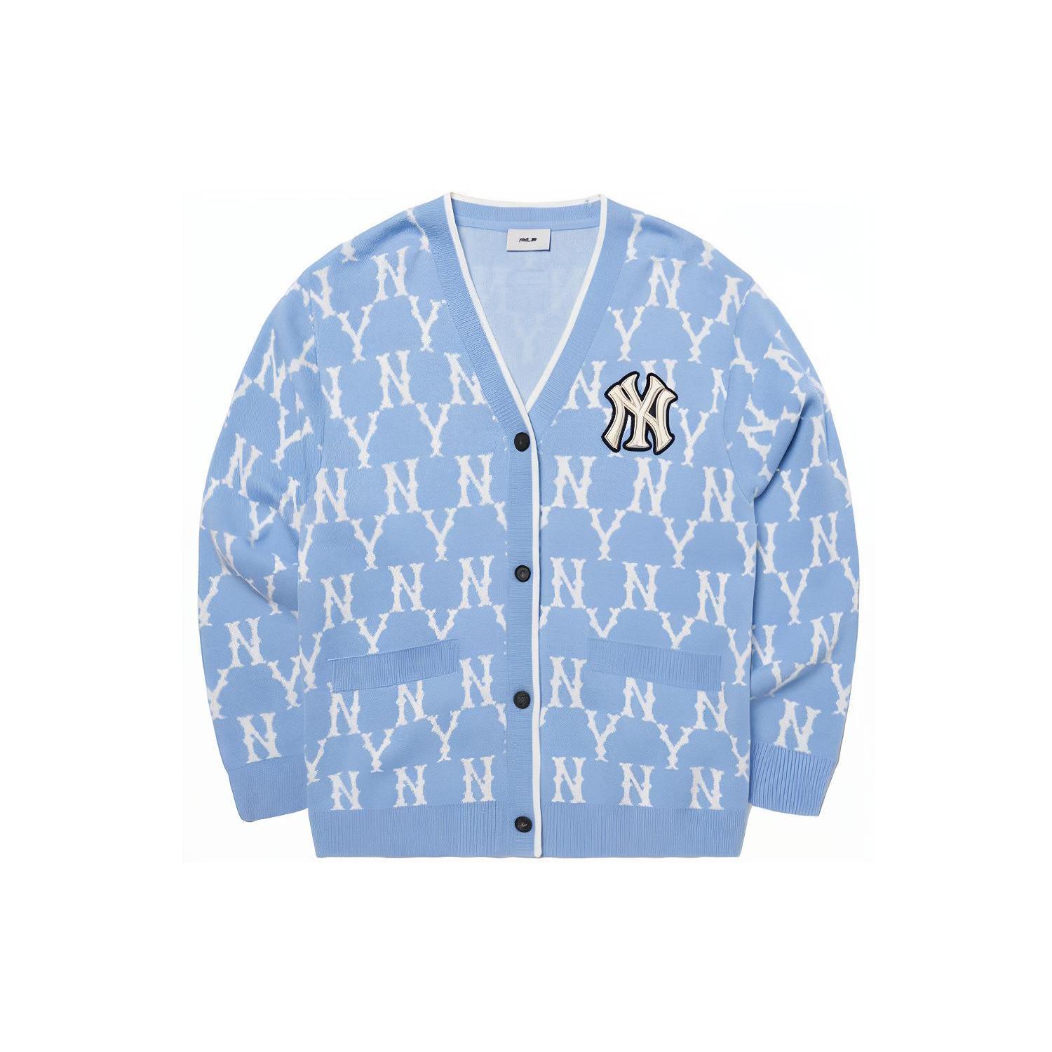 MLB Old Flower Knitwear Unisex Light Blue V neck Moderate Cardigan 3AKCM0121-50BLL XXL