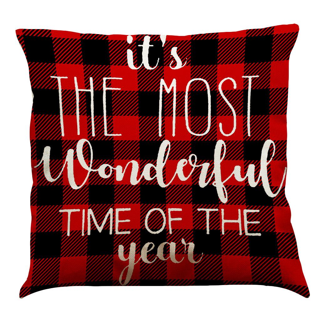 Red Plaid Elk Deep Forest Christmas Pillow Cover Home Sofa Cushion Cover