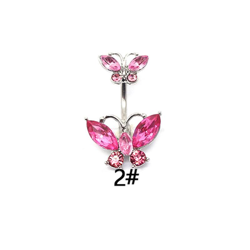 Gatte Pink Butterfly Heart Rhinestone Zircon Rabbit Double Belly Button Ring