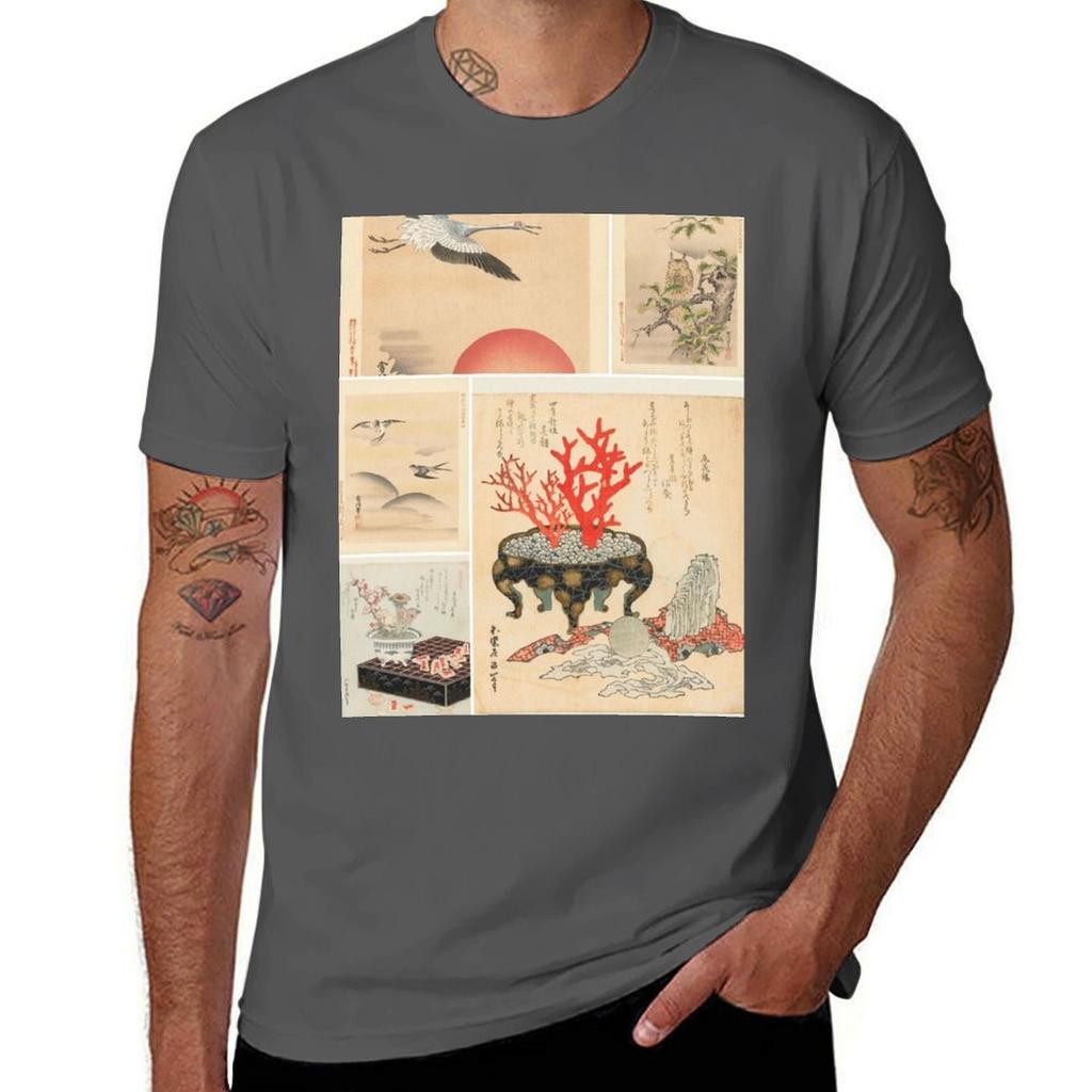 Oldish Vintage Japanese Art Montage Set 5 TShirt Gym Wear Breathable Short Sleeve Tee