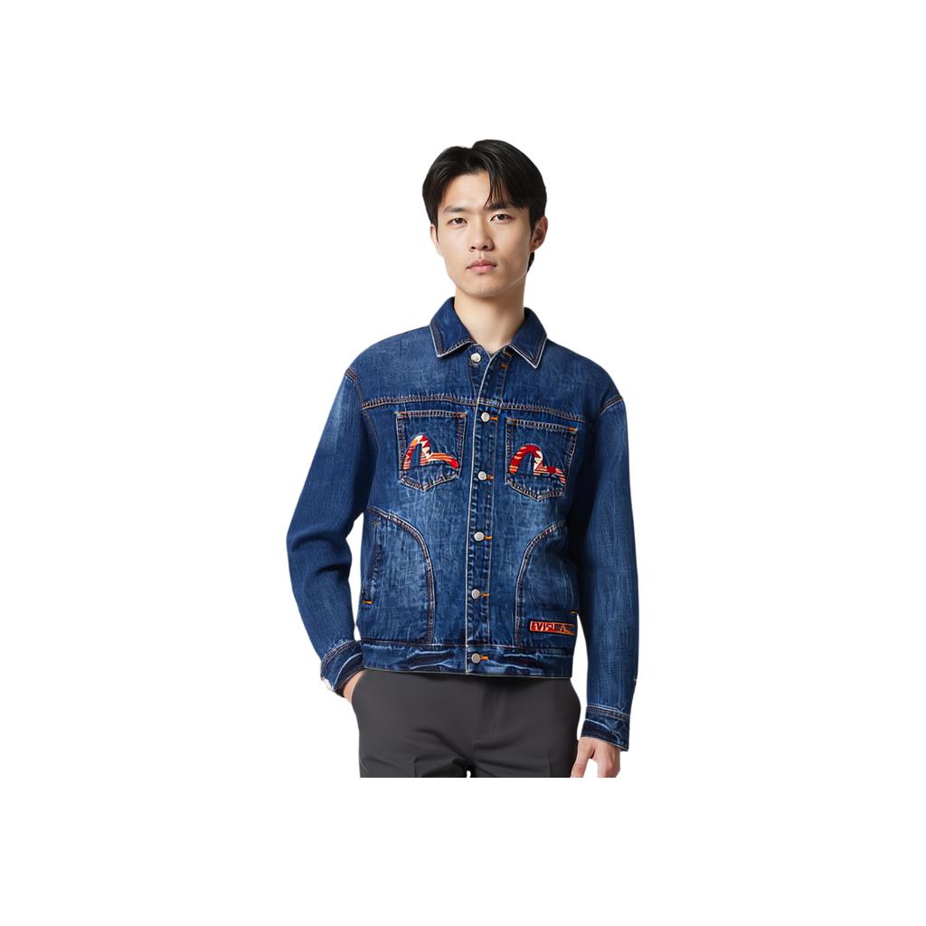 Evisu Exotic Seagull Embroidery Reversible Denim Jacket Men Jacket Denim-Blue 2ESHTM1DJ706LF