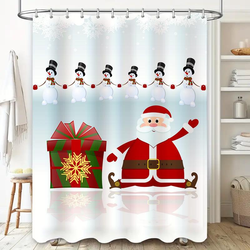 Tu Christmas Shower Curtain Festive Holiday Bathroom Decor Santa Claus Reindeer Snowflakes Winter Themed Waterproof Fabric Backd