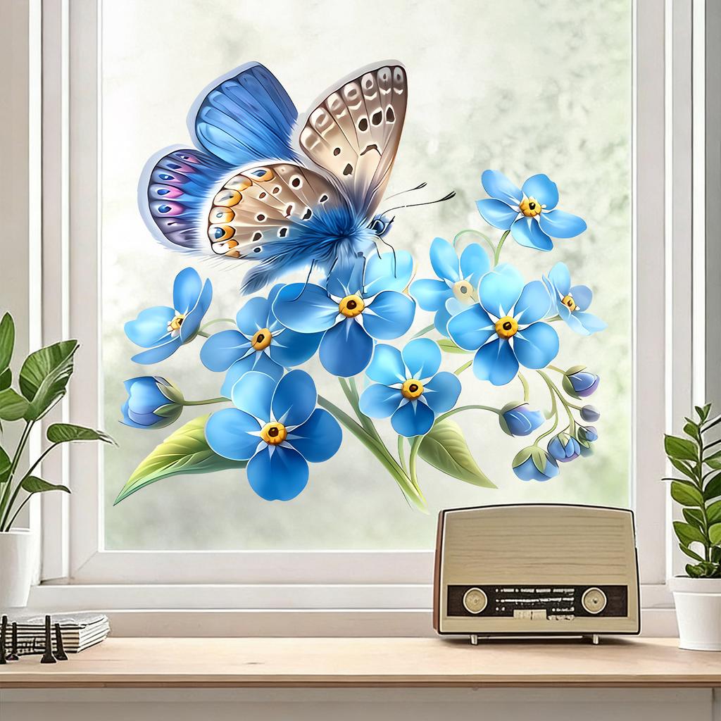 Watercolor Butterfly Static Cling Wall Sticker for Kitchen Balcony Entryway No Glue Decor