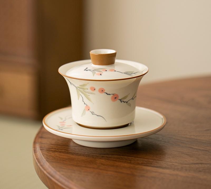 

120 мл расписанная вручную миска с бамбуковой крышкой из хурмы, бытовая гайвань против ожогов, ручная работа, супница для приготовления чая, чашка для чая, чайные принадлежности