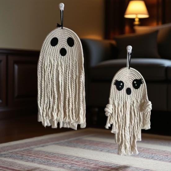 Halloween Ghost Wall Hanging Decoration Boho Handwoven Cotton Rope Ghost