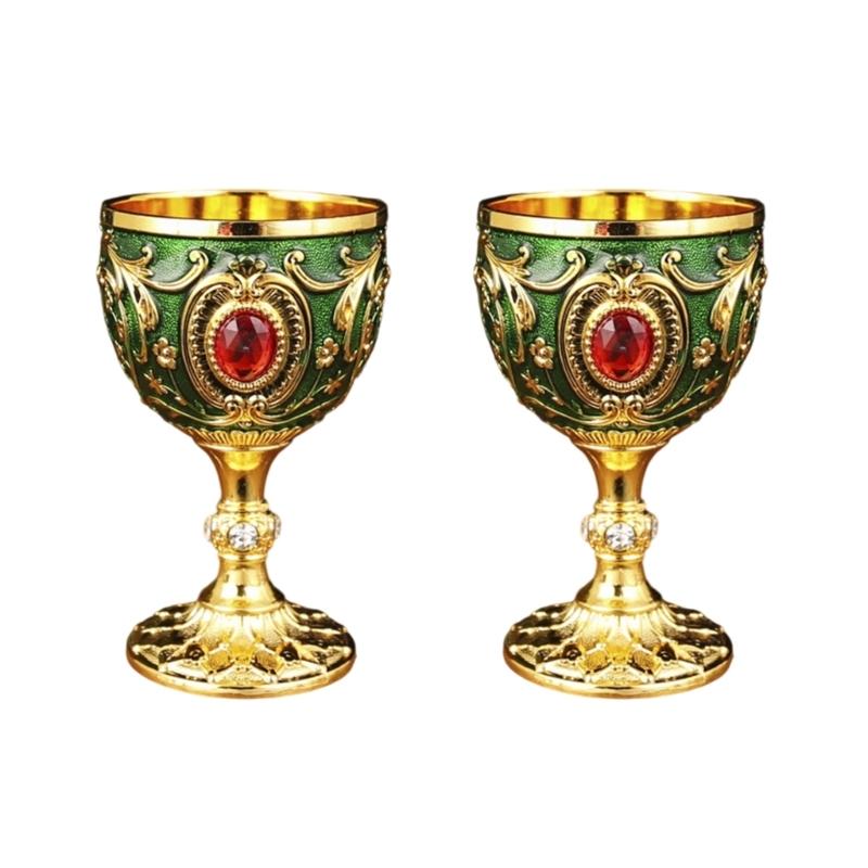 2 Stück 30ml Weinkelch Vintage Mittelalterlicher Pokal Trinkglas Metall Weinkelch Reisekelch Heimdekoration Partyzubehör