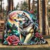 1pc Wolf Roses Design Throw Blanket Polyester Fiber, Lightweight Flannel, Soft & Warm, All Season Use for Outdoor, Camping