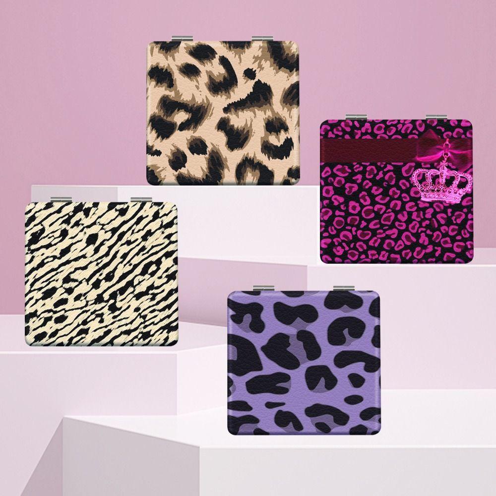 Portable Leopard Print Makeup Mirror Double-Sided Square Pocket Mirror Mini Retro Cosmetics Mirror