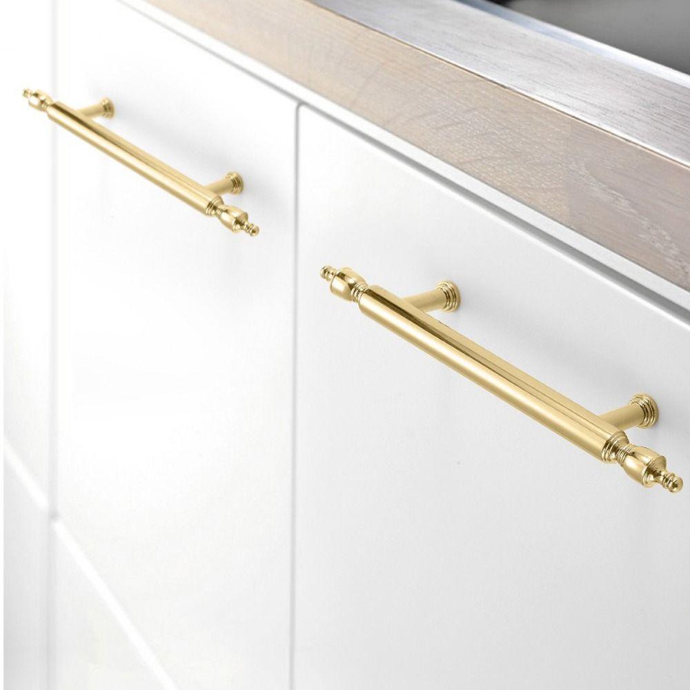Knobs PVD Gold Brass Cabinet Handle Light Luxury Beautiful Drawer Pulls Solid Handle Heavy Duty Long Handle Wardrobe