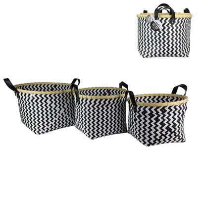 [R2474] - Set of 3 Black and White 'Boho' Woven Baskets - 43. 5x43. 5x36cm