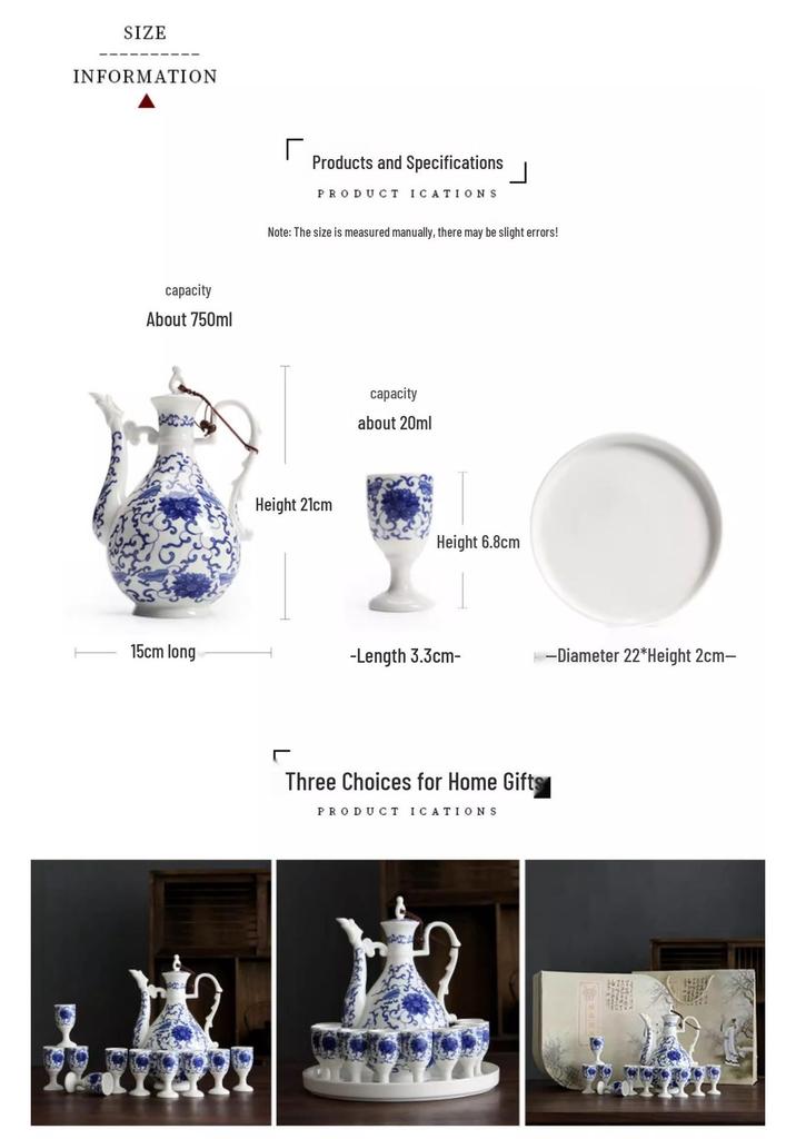 Ancient Style Retro Ceramic Baijiu Decanter Set with Wine Glasses