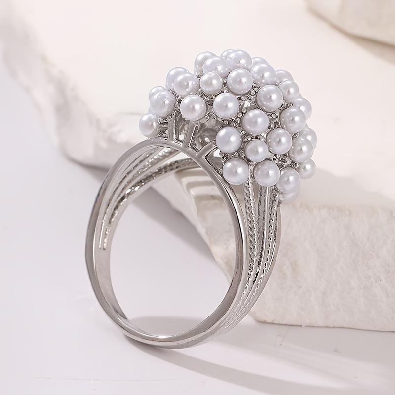 Trendy Inlaid Imitation Pearl Women's Ring Exquisite Gold Color Geometry Daily Wear Party Jewelry Anniversary Gift