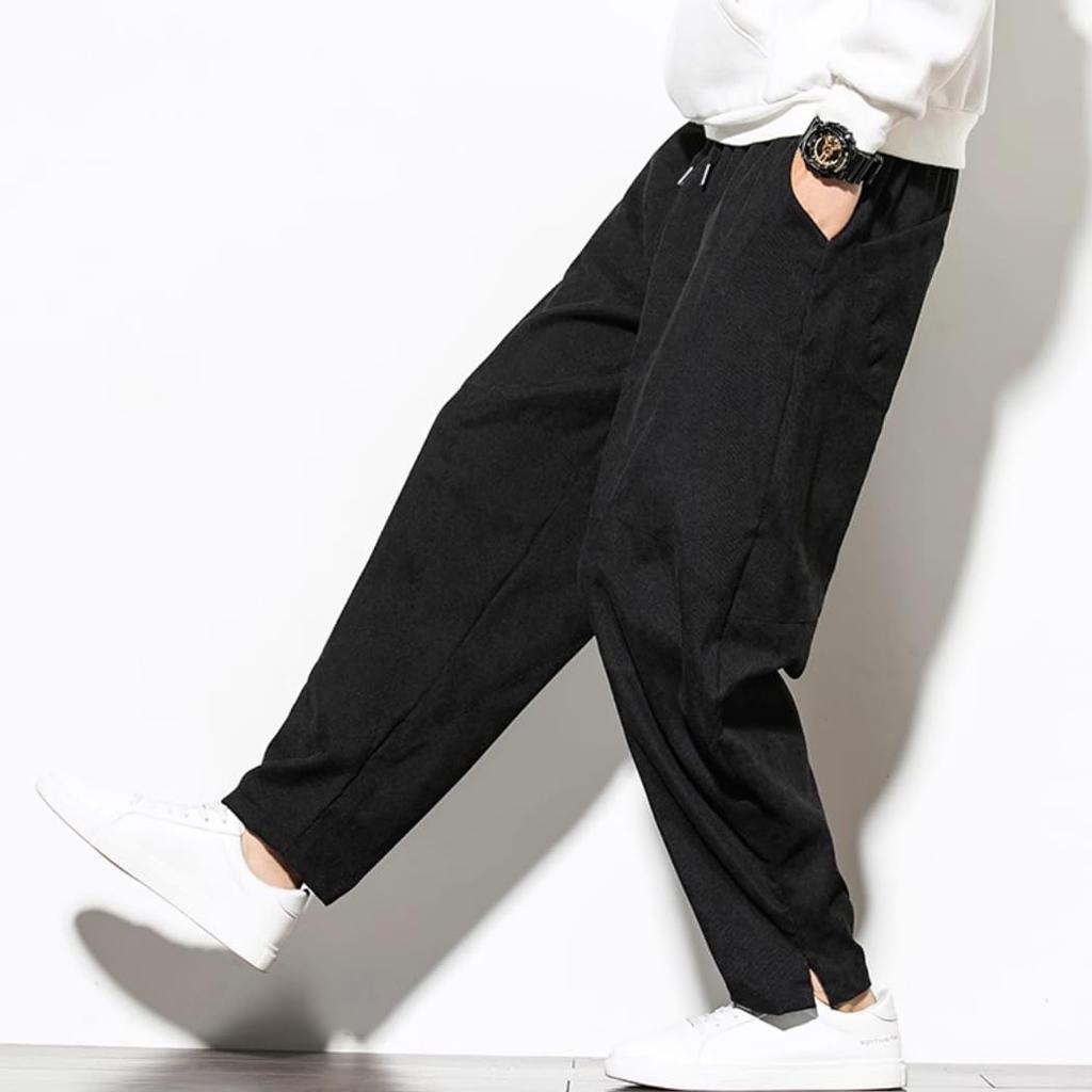 Inkpoo Corduroy Long Oversized Wide Leg Relaxed Chino Pants with Adjustable Drawstring and Elastic Popular Solid Stylish for and Size 2XL Men's Pants,