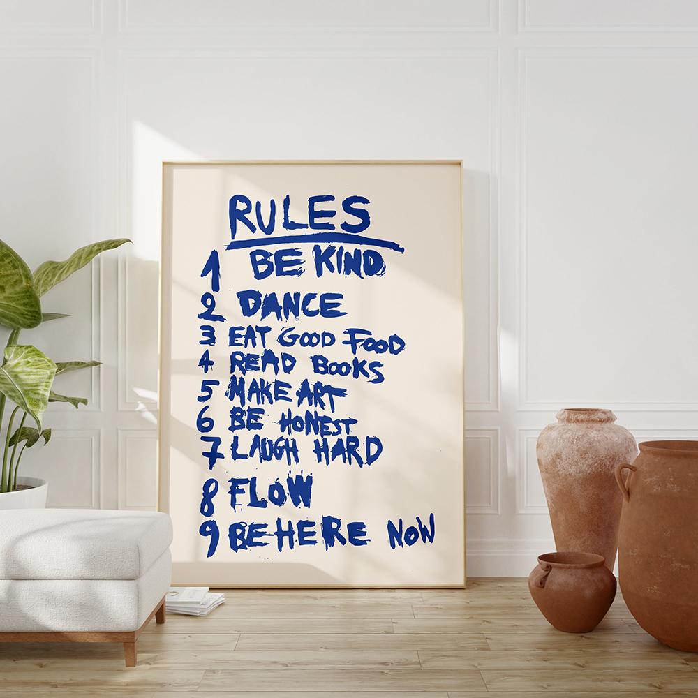 Retro Modern Rules Quote Trendy Guest Check Gift Wall Art Canvas Painting Posters Abstract Print For Living Dorm Room Home Decor No Frame