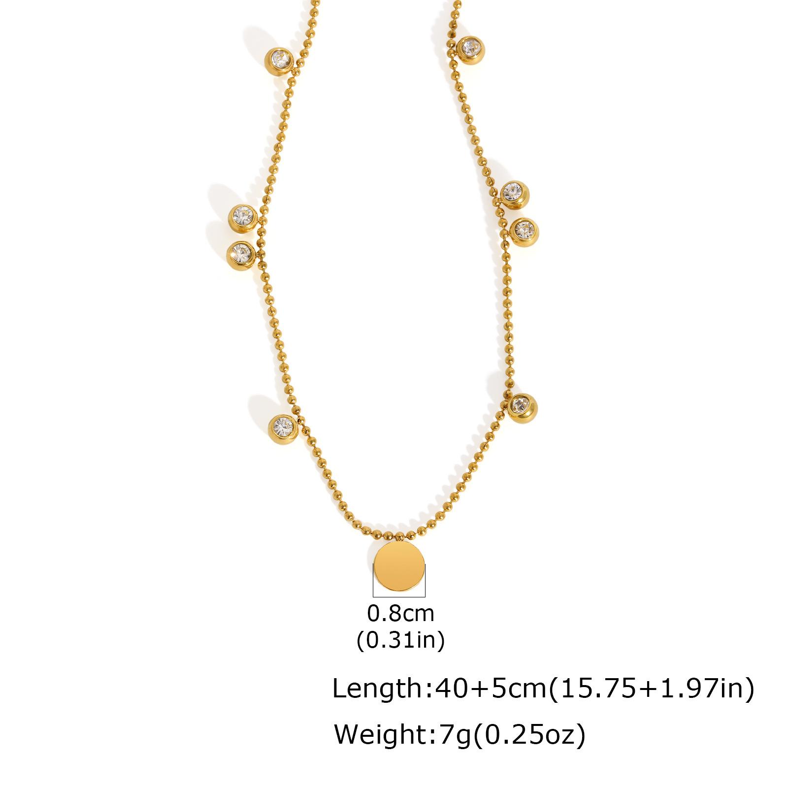 Wind Jewelry, Stainless Steel Disc Bead Chain Necklace, Slightly Inlaid Zircon Women S Collarbone Chain Nc-2491 золотой