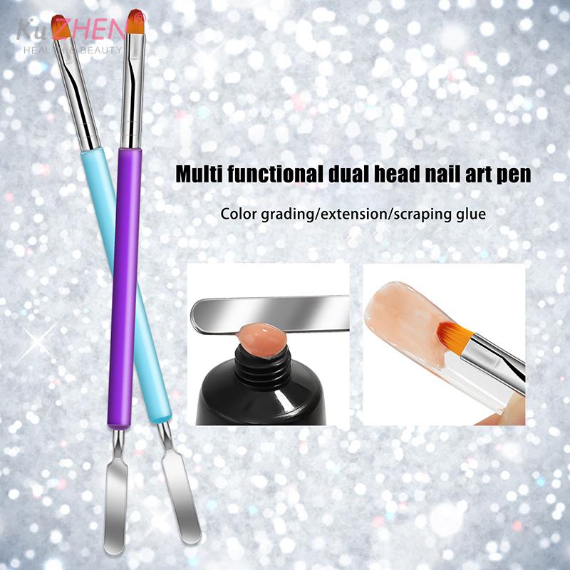 1pcs Poly Gel Brush Pen Dual Ended 2 IN 1 Design Nail Brush And Spatula Stainless Steel Gel Nail Brush For Nails Extension Gel