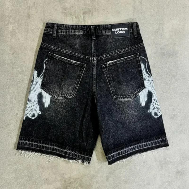 Pantaloni scurți Bermuda din denim spălat, largi, cu imprimeu stradal, stil vintage american, de vară