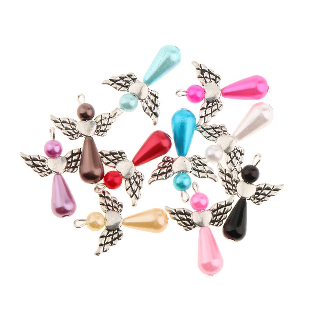10 Delicate Angel Drop/Round Pearl Alloy Beads Pendants Charms Mixed Colors Gift Making Accessories