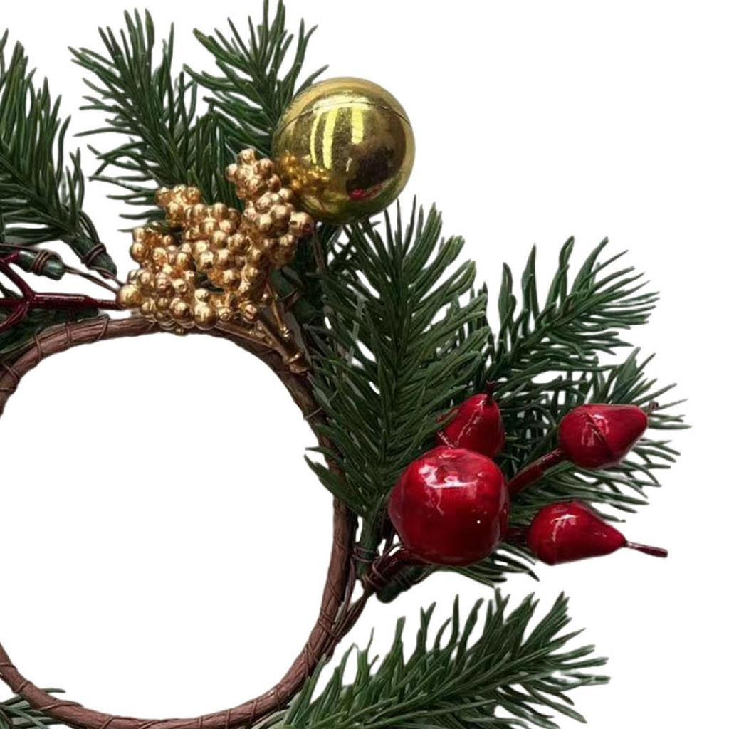 Christmas Candle Ring Decoration Holiday Handcrafted Farmhouse Decor Realistic with Red Berry Garland for Wall Birthday Decor