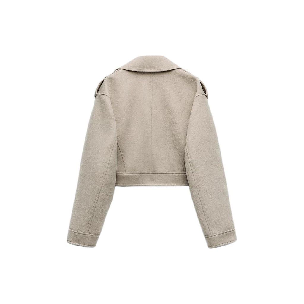 Zara Jednokolorowa marynarka z kołnierzem, zapinana na zamek, z krótkim rękawem, kurtki damskie, jasnobrązowo-żółta 1255710-708