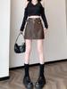 Vintage Pu Leather Skirt for Women Spring Autumn High Waist A- Line Package Hip Shorts Skirt Y2k Korean Fashion Clothing