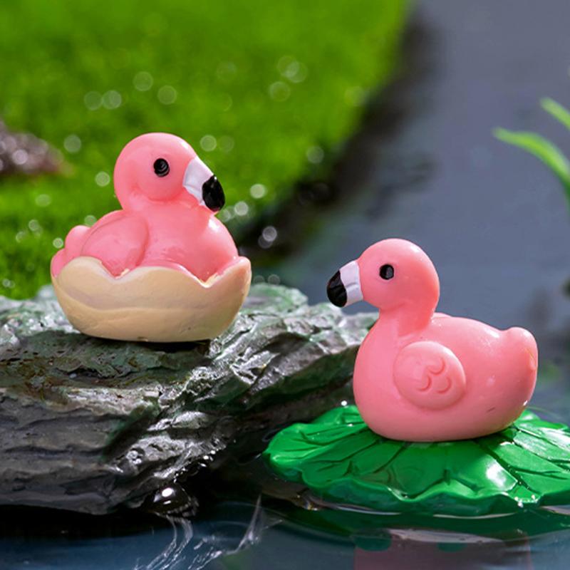 10Pcs Cute Cartoon Mini Flamingo Micro Landscape Decoration Crafts Miniature Resin Figurines Accessories Diy Home Decoration