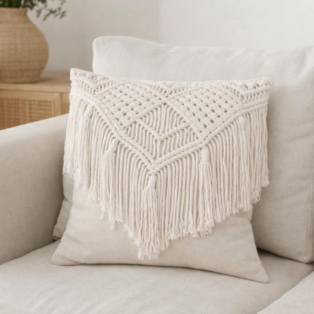 Home Decor Hand-woven Bohemian Macrame Pillow Cover with Tassel Pastoral Sofa Cushion Cover Washable Square Pillowslip Bedroom