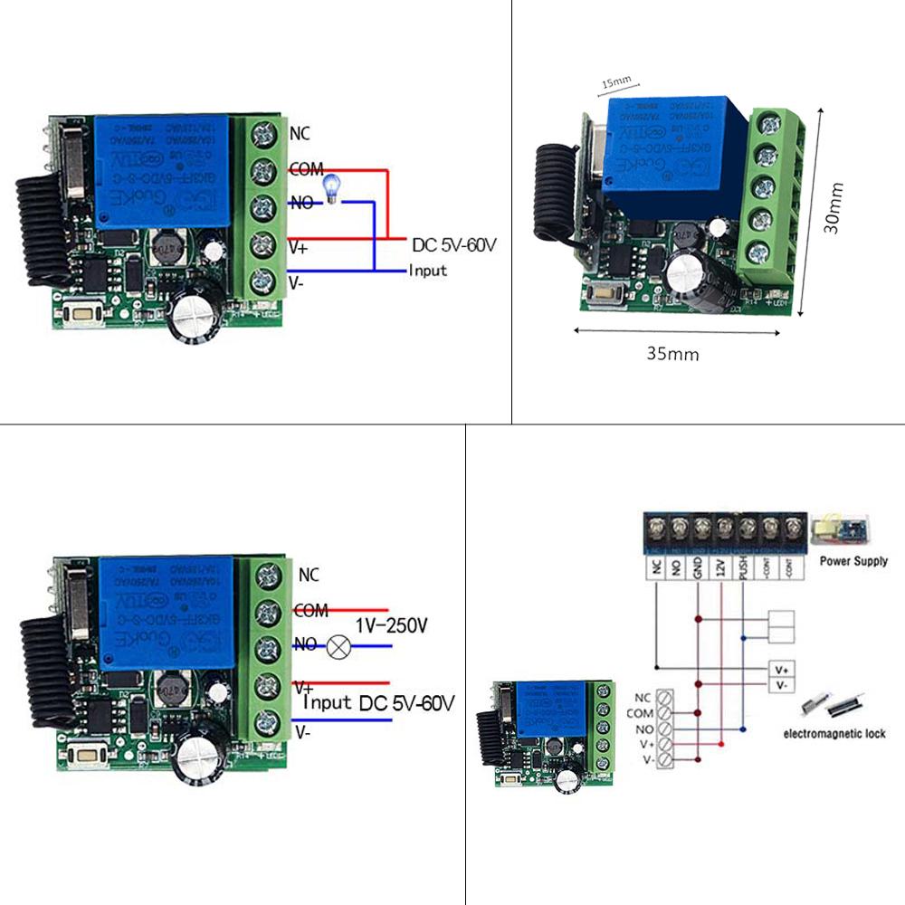 CENFAYA DC 6V 9V 12V 24V Wireless RF Relay Module Remote Control Switch 433Mhz Round Button Kit for LED Lamp Bulb Gate Door Fan