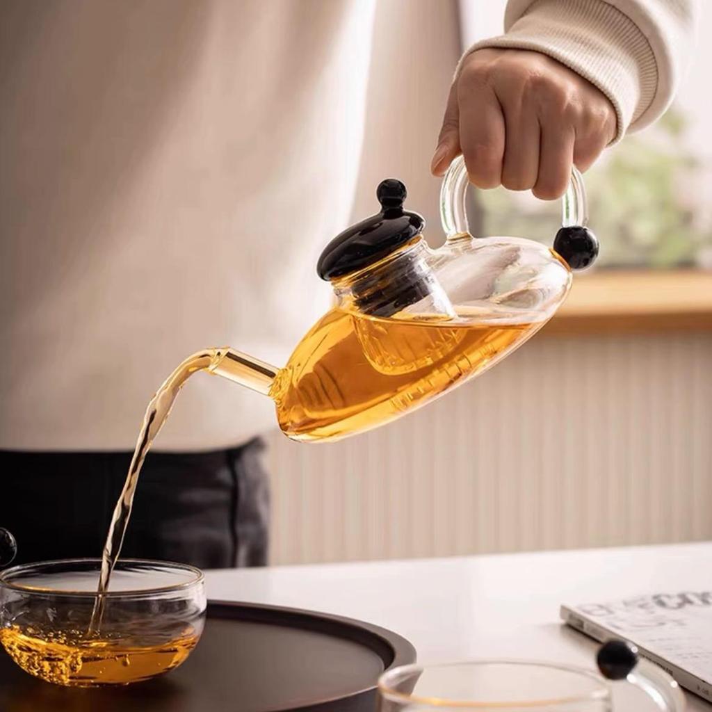 Chinese Fortune Mouse Teapot: Thick Glass Mouse-Tail Pot with Filter and Separator for Brewing Tea