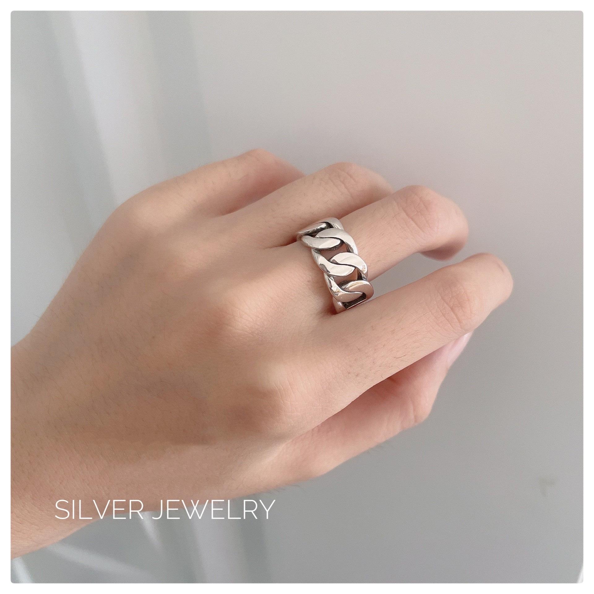 Korean Style Geometric Open Chain Ring for Women - Retro Hip Hop Fashion Adjustable Open